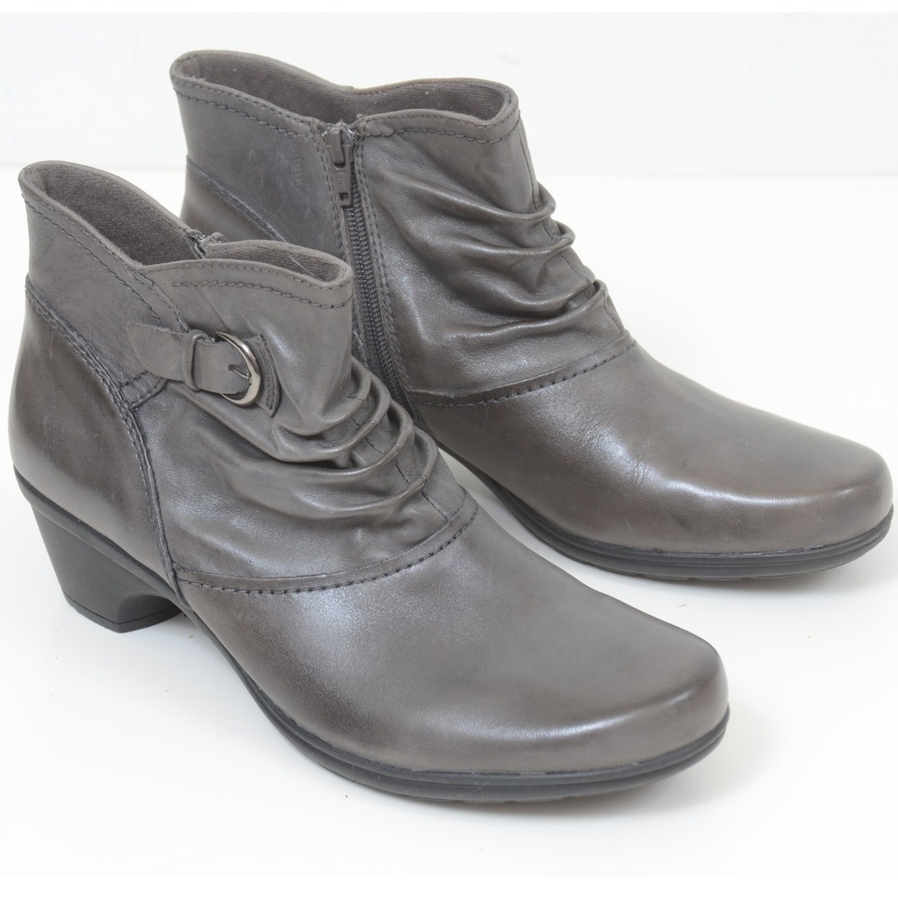 Earth Origins Redding Women's 11M Grey Leather Ankle Boot Wedge Low Heel Comfy